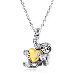 YAFEINI Sloth Gifts Sterling Silver Sloth Pendant Necklace Heart Animal Jewelry for Women and Men Gifts