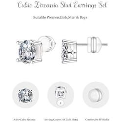 TIFMOCO Stud Earrings Set,5 Pairs Round Clear Cubic Zirconia Stud Earrings Pack Birthday Gilt for Women Girls