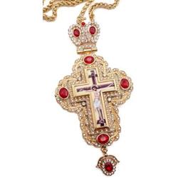 Pectoral Cross Red Zircons Crystallized Christian Priest Bishop Crucifix Pendant Necklace 20'' in Gift Box