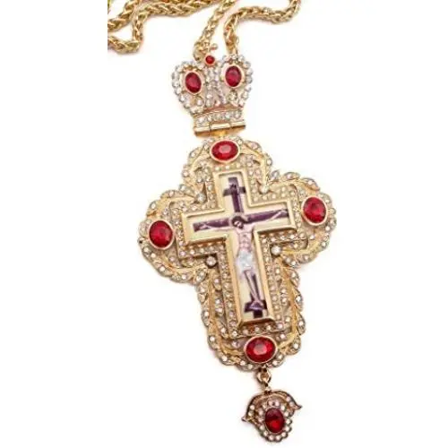 Pectoral Cross Red Zircons Crystallized Christian Priest Bishop Crucifix Pendant Necklace 20'' in Gift Box Pectoral Cross Red Zircons Crystallized Christian Priest Bishop Crucifix Pendant Necklace 20'' in Gift Box
