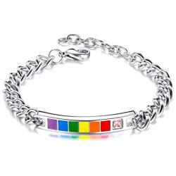 Eacoo Rainbow LGBT Bracelet, Stainless Steel Chain Bracelet for Women Adjustable Hand Jewelry