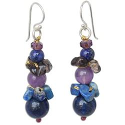 NOVICA Multi-Gemstone Lapis Lazuli and Amethyst Beaded Dangle Earrings, Thai Harmony