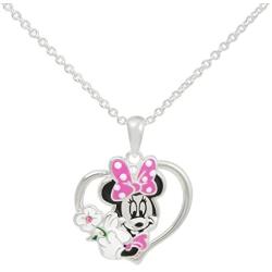 Disney Minnie Mouse Heart Silver Plated Crystal Pendant Necklace, 18''