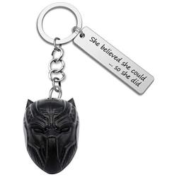 G-Ahora Black Panther Keychain with Black Panther Mask Pendant Marvel Comic Jewelry Avenger Movie Gifts for Marvel Fans