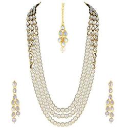 Aheli Classy Bollywood Party Wedding Necklace and Earrings with Maang Tikka Set Indian Traditional Ethnic Festive Jewelry for Women
