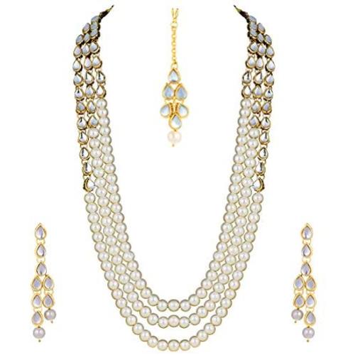 Aheli Classy Bollywood Party Wedding Necklace and Earrings with Maang Tikka Set Indian Traditional Ethnic Festive Jewelry for Women