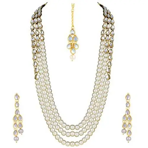 Aheli Classy Bollywood Party Wedding Necklace and Earrings with Maang Tikka Set Indian Traditional Ethnic Festive Jewelry for Women