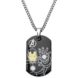Marvel Comics Mens Stainless Steel Ironman Dog Tag Chain Pendant Necklace, 24''