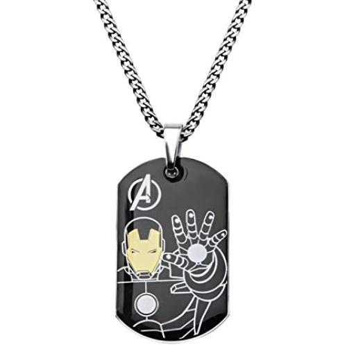 Marvel Comics Mens Stainless Steel Ironman Dog Tag Chain Pendant Necklace, 24''