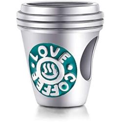Sambaah Coffee Cup Charm Sterling Silver Coffee Mug Charm I Love Coffee Charm Bracelet Bead fit Pandora Bracelets