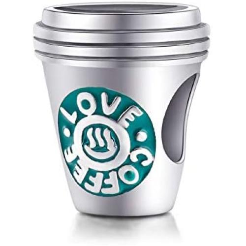 Sambaah Coffee Cup Charm Sterling Silver Coffee Mug Charm I Love Coffee Charm Bracelet Bead fit Pandora Bracelets