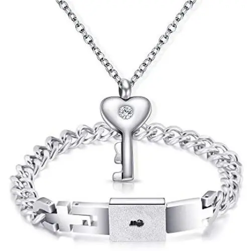 Lock and Key Necklace for Couples Stainless Steel Love Heart Matching Couples Necklaces for Boyfriend and Girlfriend Him Her Set Idea Valentines Day Present with Box Lock and Key Necklace for Couples Stainless Steel Love Heart Matching Couples Necklaces for Boyfriend and Girlfriend Him Her Set Idea Valentines Day Present with Box