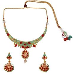 Efulgenz Indian Bollywood 14 K Gold Plated Kundan Faux Pearls Wedding Choker Necklace Earrings Jewelry Set