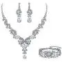 EVER FAITH Rhinestone Crystal Bridal Art Deco Floral Wave Teardrop Necklace Earrings Bracelet Jewelry Set