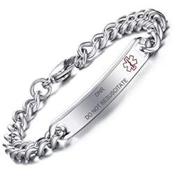 Custom Free Engraving- 8mm High Polished Surgical Steel Chain Medical Alert ID Bracelets for Women and Men