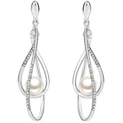 EVER FAITH Womens Austrian Crystal Simulated Pearl Twist Chandelier Teardrop Dangle Earrings Clear