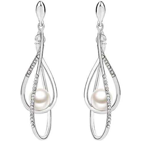 EVER FAITH Womens Austrian Crystal Simulated Pearl Twist Chandelier Teardrop Dangle Earrings Clear