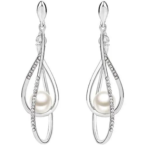 EVER FAITH Womens Austrian Crystal Simulated Pearl Twist Chandelier Teardrop Dangle Earrings Clear EVER FAITH Womens Austrian Crystal Simulated Pearl Twist Chandelier Teardrop Dangle Earrings Clear
