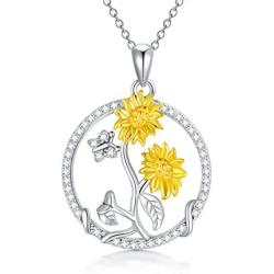 RMREWY 925 Sterling Silver Sunflower Necklace Round Shape Pendant Necklace You are My Sunshine Symbol for Women Girlfriend Wife Mother Her Birthday Gifts