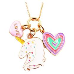 Anloo Unicorn Mermaid Necklace for Girls,Rainbow Love Heart Pendant Necklace Birthday Jewelry Gifts for Daughter Granddaughter