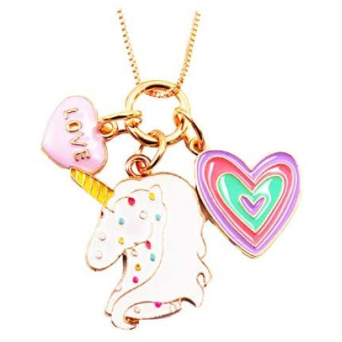 Anloo Unicorn Mermaid Necklace for Girls,Rainbow Love Heart Pendant Necklace Birthday Jewelry Gifts for Daughter Granddaughter
