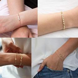 Dremcoue 12 Pcs Dainty Bracelets Set for Women Girls Handmade Simple Cute Charm Chain Bracelet Adjustable Bracelet Set