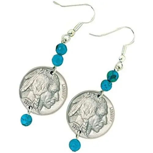 Buffalo Nickel Turquoise Coin Earrings Coin Jewelry Buffalo Nickel Turquoise Coin Earrings Coin Jewelry