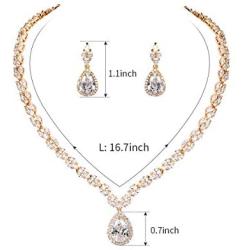 WeimanJewelry White Gold/Gold Plated Women Cubic Zirconia CZ Marquise Teardrop Bridal Tennis Necklace and Drop Earring Set for Wedding Brides