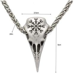 CANNE Viking Necklace Compass Raven Pendant Nordic Style Antique Silver Metal Chain Crow