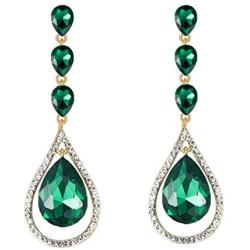 Scarlvambo Wedding Dangle Earrings Chandelier Womens Austrian Crystal Pierced Gold-Tone Emerald Color