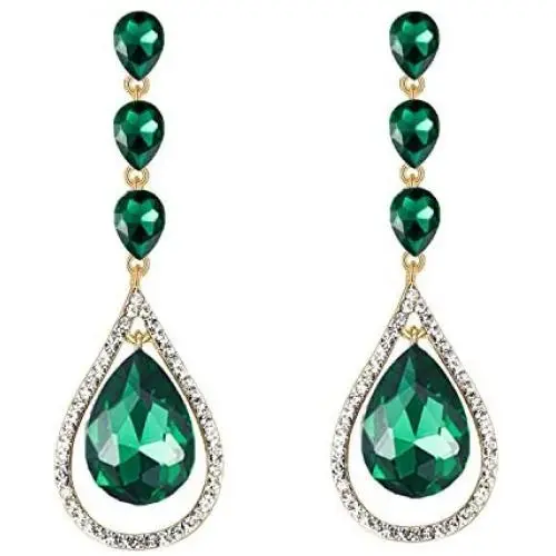 Scarlvambo Wedding Dangle Earrings Chandelier Womens Austrian Crystal Pierced Gold-Tone Emerald Color Scarlvambo Wedding Dangle Earrings Chandelier Womens Austrian Crystal Pierced Gold-Tone Emerald Color
