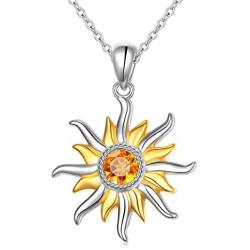 DAOCHONG Sterling Silver Sun Sunburst Pendant Necklace Gift for Women