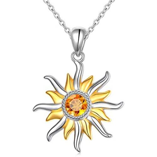 DAOCHONG Sterling Silver Sun Sunburst Pendant Necklace Gift for Women