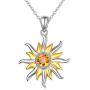 DAOCHONG Sterling Silver Sun Sunburst Pendant Necklace Gift for Women