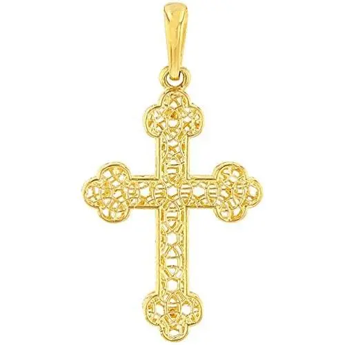 14k Yellow Gold Textured Filigree Eastern Orthodox Cross Pendant (Medium) 14k Yellow Gold Textured Filigree Eastern Orthodox Cross Pendant (Medium)