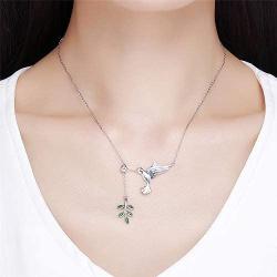 Crystal Olive Leaf Hummingbird Necklace for Women Girls 925 Sterling Silver Green Rhinestone Ball Bead Oxidized Bird Pendant Necklace Adjustable Chain Fashion Retro Jewelry Gift for Mother Aunt Ladies