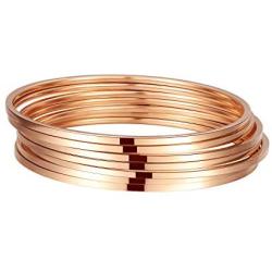 Amanda silver Stainless Steel Rose Gold Bangle Bracelets Set for Women, Set of 7, 8.50 Inches