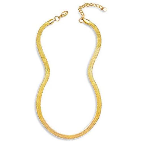 Reoxvo 18K Gold Chain Necklaces for Women | Flat Herringbone Snake Chain Necklace(5mm)