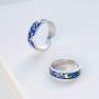 YONYou 2pcs S925 Sterling Silver Rings Van Goghs Sky Design Handmade Unique Blue Open Band Ring Promise Ring Size 5-9.5 Jewelry Gift for Women and Girls-Adjustable Size