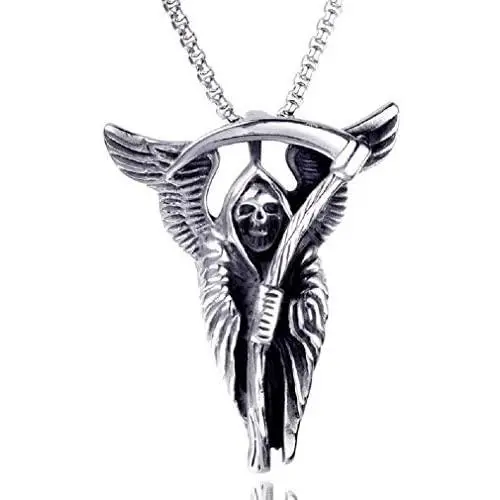 Skull Necklace for Men, Gothic Grim Reaper Sickles Skull Pendant Necklace with 23.6” Chain, Wings Skull Necklace, Retro Skull Head Totem Amulet Necklace, Punk Skull Jewelry Gift for Men Boys Skull Necklace for Men, Gothic Grim Reaper Sickles Skull Pendant Necklace with 23.6” Chain, Wings Skull Necklace, Retro Skull Head Totem Amulet Necklace, Punk Skull Jewelry Gift for Men Boys