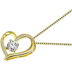 Heart Necklace 5A Cubic Zirconia Love Necklace 14k Yellow Gold Plated Pendant Necklaces for Women