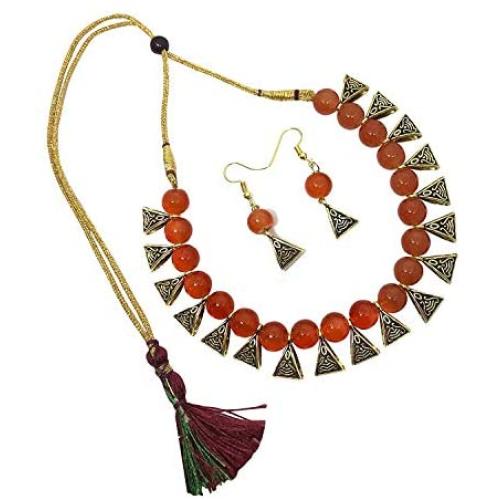 Efulgenz Boho Indian Oxidized Faux Pearl Beaded Vintage Tribal Statement Choker Necklace Earrings Jewelry Set