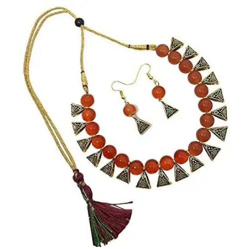 Efulgenz Boho Indian Oxidized Faux Pearl Beaded Vintage Tribal Statement Choker Necklace Earrings Jewelry Set