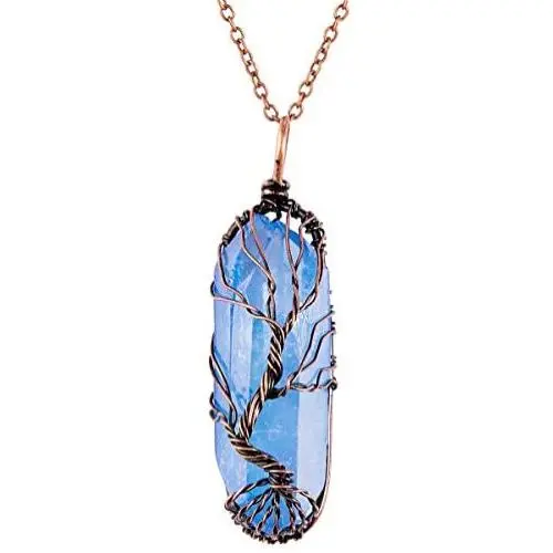 Bivei Tree of Life Copper Wire Wrapped Natural Quartz Necklace Reiki Healing Crystal Point Chakra Pendant Jewelry Gift for Women Bivei Tree of Life Copper Wire Wrapped Natural Quartz Necklace Reiki Healing Crystal Point Chakra Pendant Jewelry Gift for Women