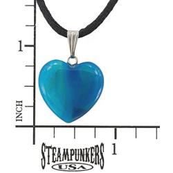 Steampunkers USA Big Heart Collection - 20mm Classic Agate Blue - 20-22 inch Black Cord – Crystal Gemstone Carved Necklace Charm Handmade