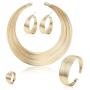ORAZIO Bib Choker Statement Necklaces for Women Cuff Bracelet Open Hoop Stud Earrings Ring African Chunky Costume Jewelry Set
