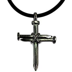 FORGIVEN JEWELRY Antique Nail Cross Necklace Gunmetal Color Finish Made in The USA