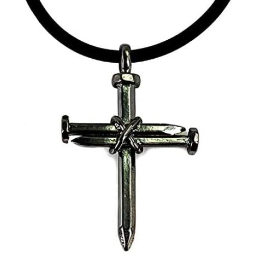 FORGIVEN JEWELRY Antique Nail Cross Necklace Gunmetal Color Finish Made in The USA
