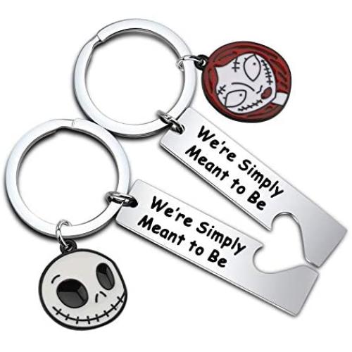 FUSTMW Jack and Sally Inspired Gifts We’re Simply Meant to be Keychian Nightmare Before Christmas Jewelry Movie Fan Gift Couples Gifts