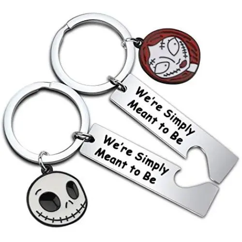 FUSTMW Jack and Sally Inspired Gifts We’re Simply Meant to be Keychian Nightmare Before Christmas Jewelry Movie Fan Gift Couples Gifts